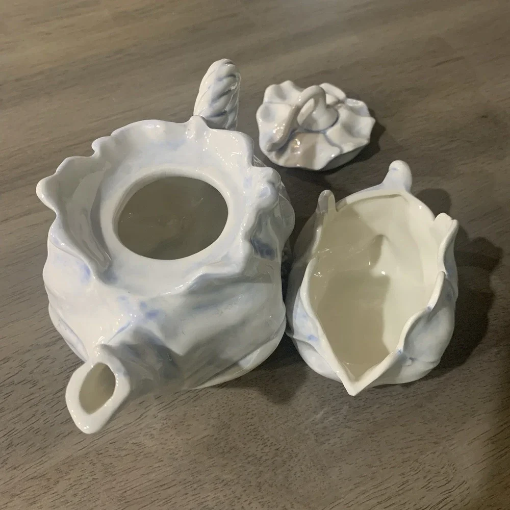 Vintage Tea Pot‎ Crafts Porcelain blue Poppy Flower Teapot set.